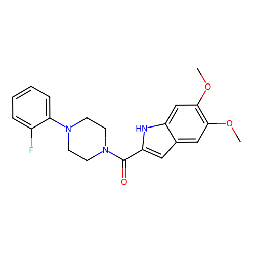 (5,6-dimethoxy-1H-indol-2-yl)(4-(2-fluorophenyl)piperazin-1-yl)methanone structure