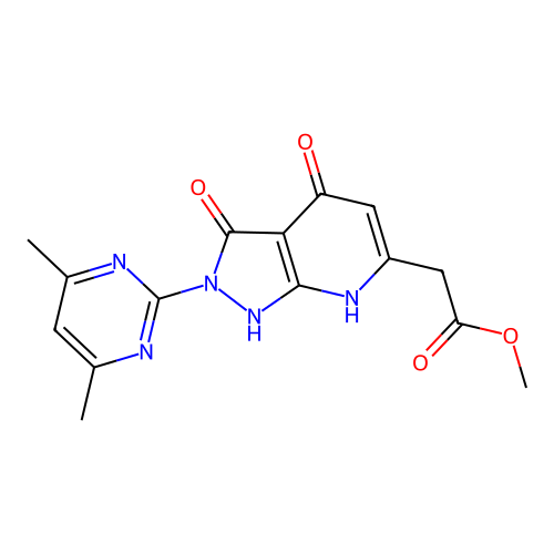 methyl [2-(4,6-dimethylpyrimidin-2-yl)-3,4-dioxo-2,3,4,7-tetrahydro-1H-pyrazolo[3,4-b]pyridin-6-yl]acetate structure