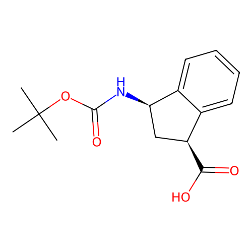 (1S,3R)-3-((tert-butoxycarbonyl)amino)-2,3-dihydro-1H-indene-1-carboxylic acid structure