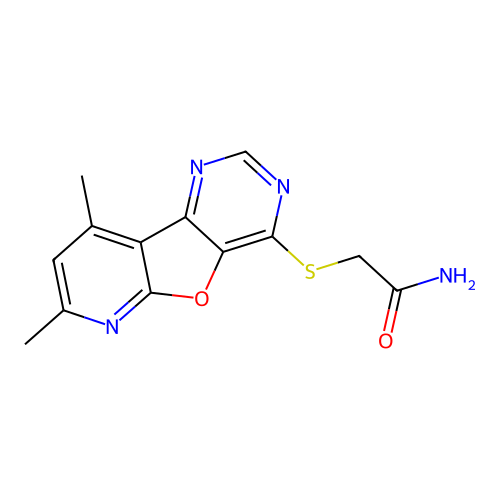 2-((7,9-Dimethylpyrido[3',2':4,5]furo[3,2-d]pyrimidin-4-yl)thio)acetamide structure