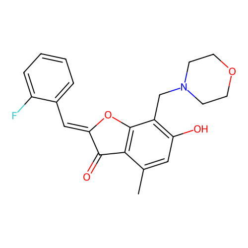 (Z)-2-(2-fluorobenzylidene)-6-hydroxy-4-methyl-7-(morpholinomethyl)benzofuran-3(2H)-one structure