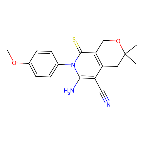 6-amino-7-(4-methoxyphenyl)-3,3-dimethyl-8-thioxo-3,4,7,8-tetrahydro-1H-pyrano[3,4-c]pyridine-5-carbonitrile structure