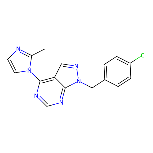 1-(4-chlorobenzyl)-4-(2-methyl-1H-imidazol-1-yl)-1H-pyrazolo[3,4-d]pyrimidine structure