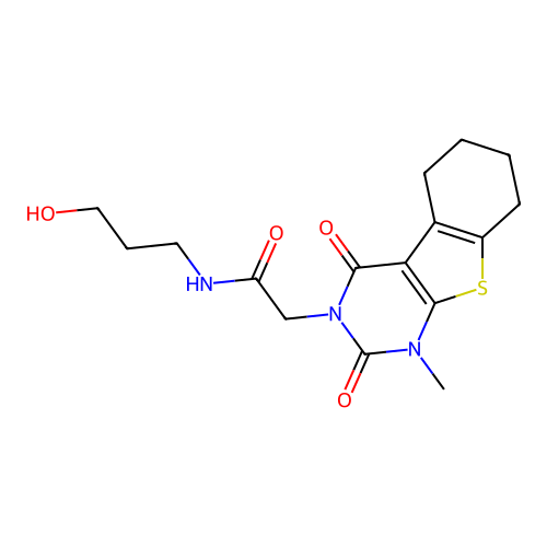 N-(3-hydroxypropyl)-2-(1-methyl-2,4-dioxo-1,2,5,6,7,8-hexahydrobenzo[4,5]thieno[2,3-d]pyrimidin-3(4H)-yl)acetamide structure