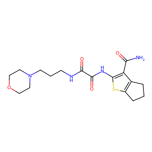 N'-(3-carbamoyl-5,6-dihydro-4H-cyclopenta[b]thiophen-2-yl)-N-(3-morpholin-4-ylpropyl)oxamide structure