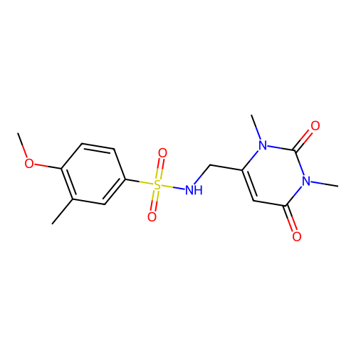 N-((1,3-dimethyl-2,6-dioxo-1,2,3,6-tetrahydropyrimidin-4-yl)methyl)-4-methoxy-3-methylbenzenesulfonamide structure