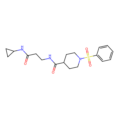 N-(3-(cyclopropylamino)-3-oxopropyl)-1-(phenylsulfonyl)piperidine-4-carboxamide structure