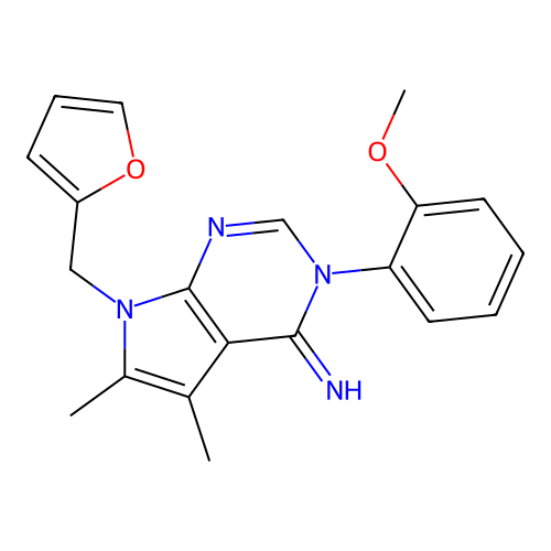 7-(furan-2-ylmethyl)-3-(2-methoxyphenyl)-5,6-dimethyl-3,7-dihydro-4H-pyrrolo[2,3-d]pyrimidin-4-imine structure