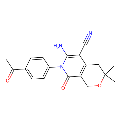 7-(4-acetylphenyl)-6-amino-3,3-dimethyl-8-oxo-3,4,7,8-tetrahydro-1H-pyrano[3,4-c]pyridine-5-carbonitrile structure