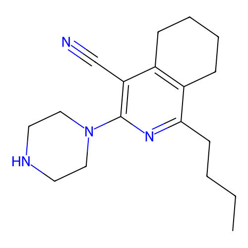 1-Butyl-3-(piperazin-1-yl)-5,6,7,8-tetrahydroisoquinoline-4-carbonitrile structure