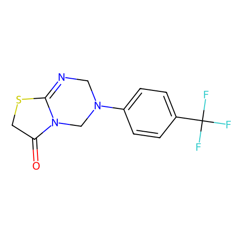 3-[4-(trifluoromethyl)phenyl]-3,4-dihydro-2H-[1,3]thiazolo[3,2-a][1,3,5]triazin-6(7H)-one structure
