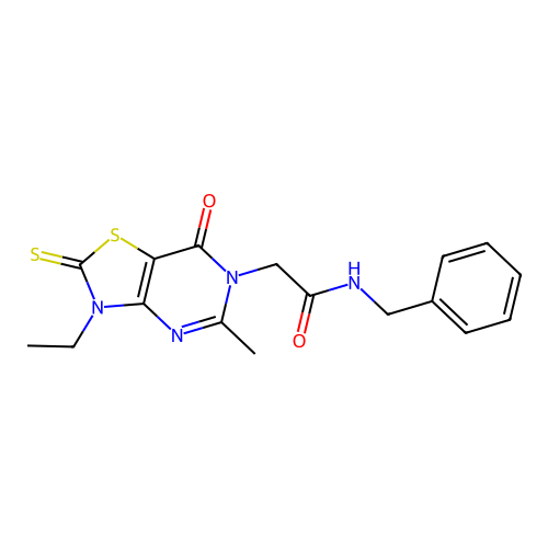 N-benzyl-2-(3-ethyl-5-methyl-7-oxo-2-thioxo-2,3-dihydrothiazolo[4,5-d]pyrimidin-6(7H)-yl)acetamide structure