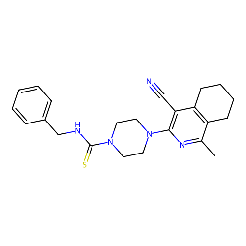 N-benzyl-4-(4-cyano-1-methyl-5,6,7,8-tetrahydroisoquinolin-3-yl)piperazine-1-carbothioamide structure