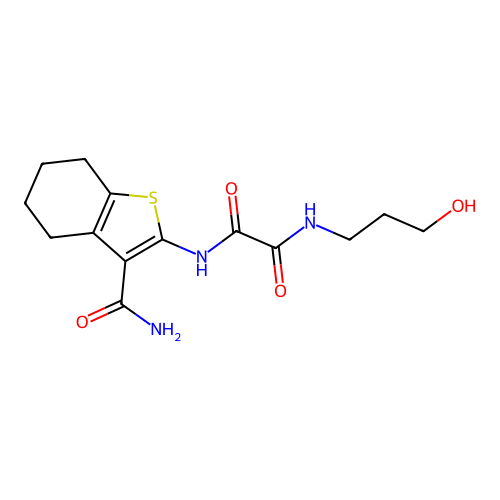 N'-(3-carbamoyl-4,5,6,7-tetrahydro-1-benzothiophen-2-yl)-N-(3-hydroxypropyl)oxamide structure