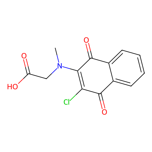N-(3-chloro-1,4-dioxo-1,4-dihydronaphthalen-2-yl)-N-methylglycine structure