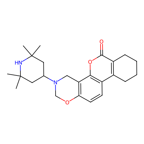 3-(2,2,6,6-tetramethylpiperidin-4-yl)-3,4,7,8,9,10-hexahydrobenzo[3,4]chromeno[8,7-e][1,3]oxazin-6(2H)-one structure