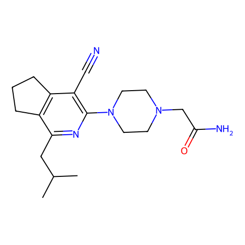 2-(4-(4-cyano-1-isobutyl-6,7-dihydro-5H-cyclopenta[c]pyridin-3-yl)piperazin-1-yl)acetamide structure