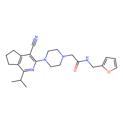 2-(4-(4-cyano-1-isopropyl-6,7-dihydro-5H-cyclopenta[c]pyridin-3-yl)piperazin-1-yl)-N-(furan-2-ylmethyl)acetamide structure