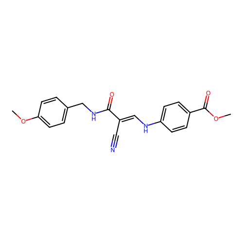 (E)-methyl 4-((2-cyano-3-((4-methoxybenzyl)amino)-3-oxoprop-1-en-1-yl)amino)benzoate structure