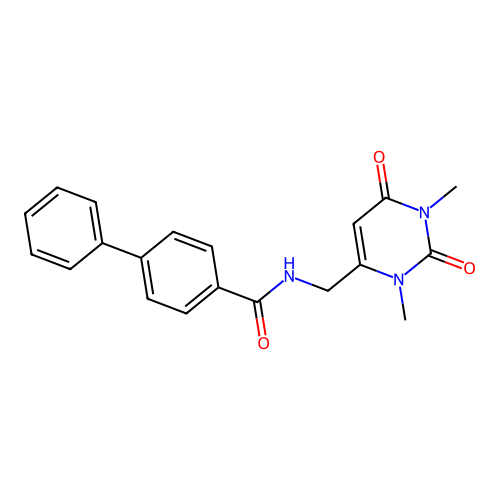 N-((1,3-dimethyl-2,6-dioxo-1,2,3,6-tetrahydropyrimidin-4-yl)methyl)-[1,1'-biphenyl]-4-carboxamide structure