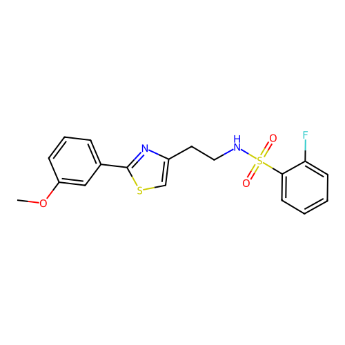 2-fluoro-N-{2-[2-(3-methoxyphenyl)-1,3-thiazol-4-yl]ethyl}benzenesulfonamide structure