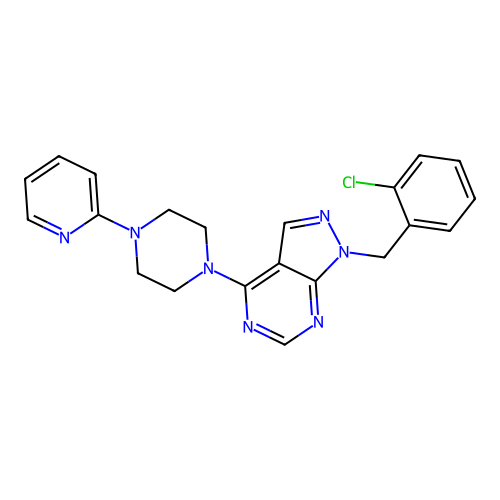 1-(2-chlorobenzyl)-4-[4-(pyridin-2-yl)piperazin-1-yl]-1H-pyrazolo[3,4-d]pyrimidine structure