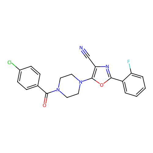 5-(4-(4-Chlorobenzoyl)piperazin-1-yl)-2-(2-fluorophenyl)oxazole-4-carbonitrile structure