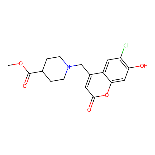 methyl 1-((6-chloro-7-hydroxy-2-oxo-2H-chromen-4-yl)methyl)piperidine-4-carboxylate structure