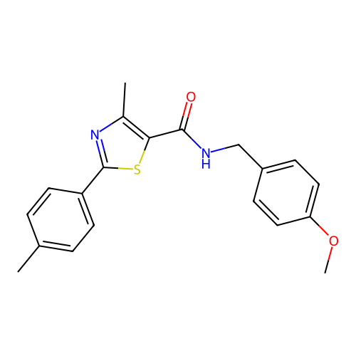 N-(4-methoxybenzyl)-4-methyl-2-(4-methylphenyl)-1,3-thiazole-5-carboxamide structure