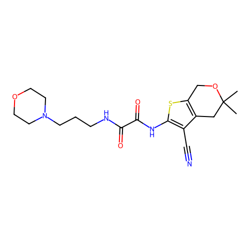 N'-(3-cyano-5,5-dimethyl-4,7-dihydrothieno[2,3-c]pyran-2-yl)-N-(3-morpholin-4-ylpropyl)oxamide structure