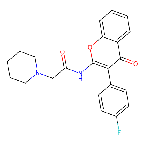 N-(3-(4-fluorophenyl)-4-oxo-4H-chromen-2-yl)-2-(piperidin-1-yl)acetamide structure