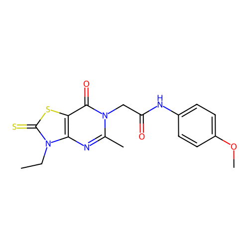2-(3-ethyl-5-methyl-7-oxo-2-thioxo-2,3-dihydrothiazolo[4,5-d]pyrimidin-6(7H)-yl)-N-(4-methoxyphenyl)acetamide structure