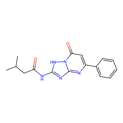 N-(7-hydroxy-5-phenyl[1,2,4]triazolo[1,5-a]pyrimidin-2-yl)-3-methylbutanamide structure