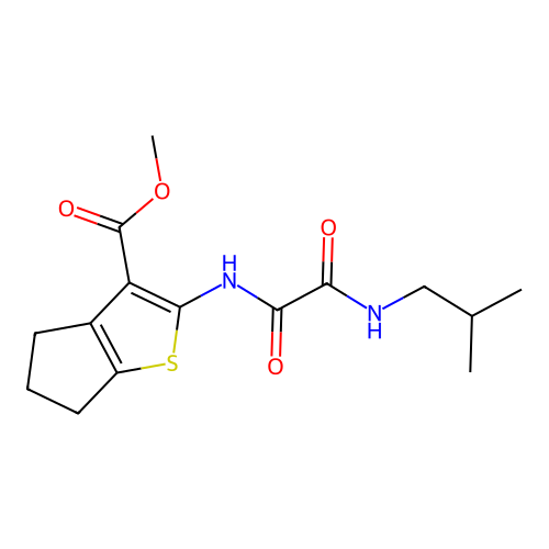 methyl 2-({[(2-methylpropyl)amino](oxo)acetyl}amino)-5,6-dihydro-4H-cyclopenta[b]thiophene-3-carboxylate structure