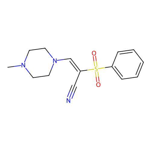 (E)-3-(4-methylpiperazin-1-yl)-2-(phenylsulfonyl)acrylonitrile structure