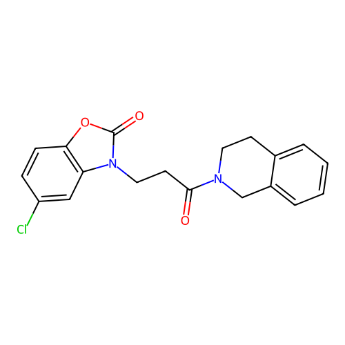 5-chloro-3-(3-(3,4-dihydroisoquinolin-2(1H)-yl)-3-oxopropyl)benzo[d]oxazol-2(3H)-one structure