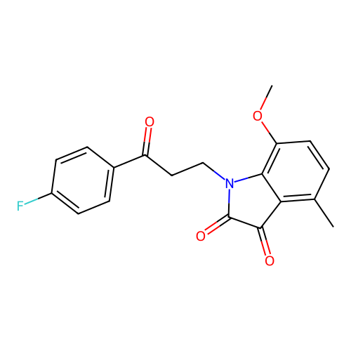 1-[3-(4-fluorophenyl)-3-oxopropyl]-7-methoxy-4-methyl-1H-indole-2,3-dione structure