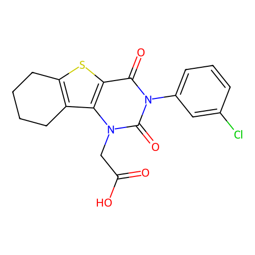 2-(3-(3-chlorophenyl)-2,4-dioxo-3,4,6,7,8,9-hexahydrobenzo[4,5]thieno[3,2-d]pyrimidin-1(2H)-yl)acetic acid structure