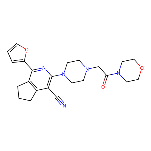 1-(furan-2-yl)-3-(4-(2-morpholino-2-oxoethyl)piperazin-1-yl)-6,7-dihydro-5H-cyclopenta[c]pyridine-4-carbonitrile structure