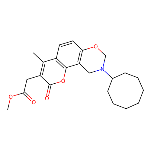 methyl 2-(9-cyclooctyl-4-methyl-2-oxo-2,8,9,10-tetrahydrochromeno[8,7-e][1,3]oxazin-3-yl)acetate structure