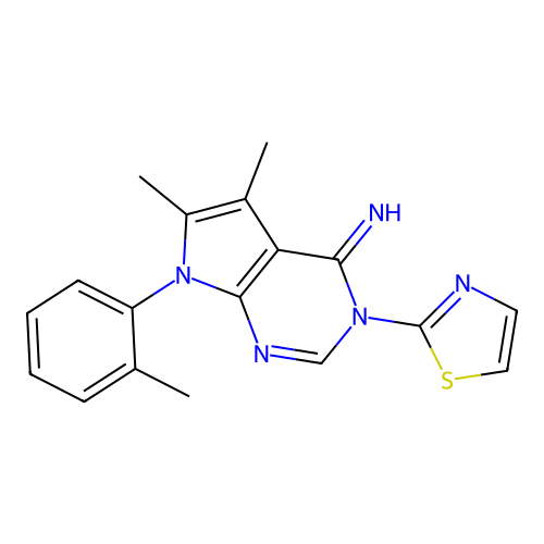 5,6-dimethyl-3-(thiazol-2-yl)-7-(o-tolyl)-3H-pyrrolo[2,3-d]pyrimidin-4(7H)-imine structure