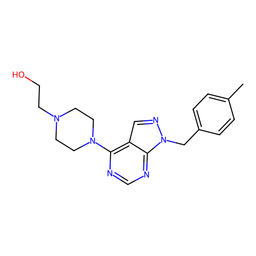 2-{4-[1-(4-methylbenzyl)-1H-pyrazolo[3,4-d]pyrimidin-4-yl]piperazin-1-yl}ethanol structure