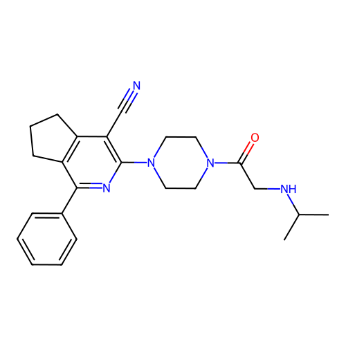 1-phenyl-3-{4-[N-(propan-2-yl)glycyl]piperazin-1-yl}-6,7-dihydro-5H-cyclopenta[c]pyridine-4-carbonitrile structure