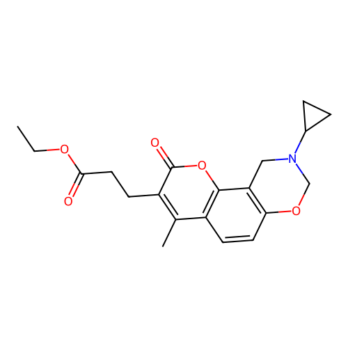 ethyl 3-(9-cyclopropyl-4-methyl-2-oxo-2,8,9,10-tetrahydrochromeno[8,7-e][1,3]oxazin-3-yl)propanoate structure