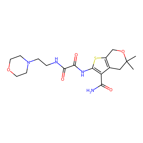 N'-(3-carbamoyl-5,5-dimethyl-4,7-dihydrothieno[2,3-c]pyran-2-yl)-N-(2-morpholin-4-ylethyl)oxamide structure