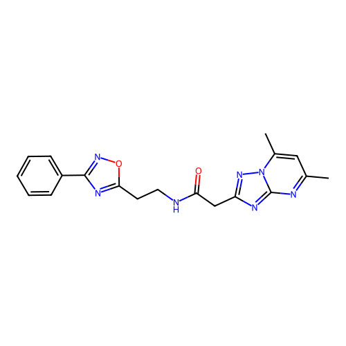 2-(5,7-dimethyl-[1,2,4]triazolo[1,5-a]pyrimidin-2-yl)-N-(2-(3-phenyl-1,2,4-oxadiazol-5-yl)ethyl)acetamide structure