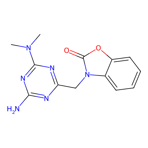 3-{[4-amino-6-(dimethylamino)-1,3,5-triazin-2-yl]methyl}-1,3-benzoxazol-2(3H)-one structure