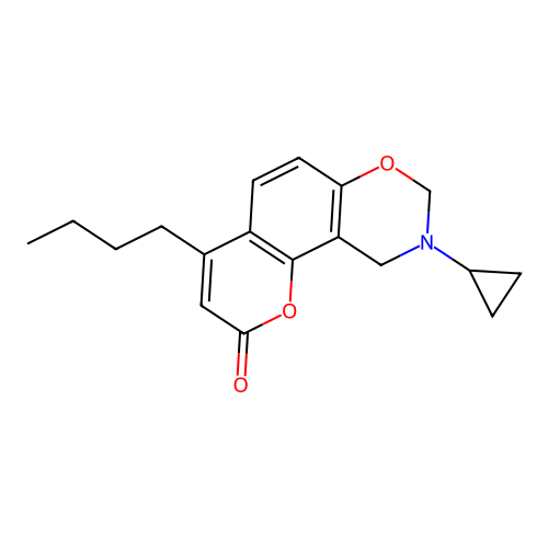 4-butyl-9-cyclopropyl-9,10-dihydrochromeno[8,7-e][1,3]oxazin-2(8H)-one structure