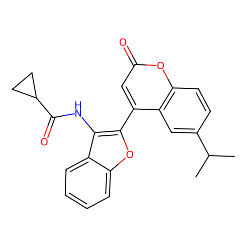 N-{2-[2-oxo-6-(propan-2-yl)-2H-chromen-4-yl]-1-benzofuran-3-yl}cyclopropanecarboxamide structure