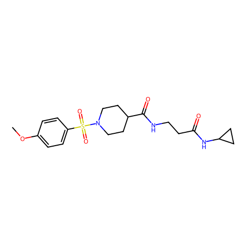 N-(3-(cyclopropylamino)-3-oxopropyl)-1-((4-methoxyphenyl)sulfonyl)piperidine-4-carboxamide structure